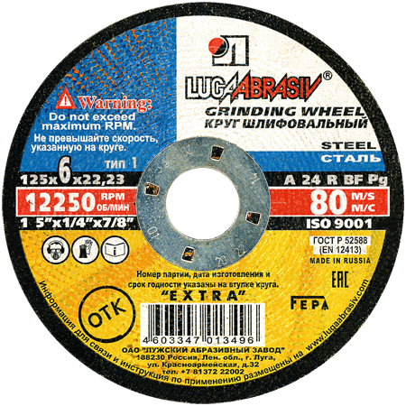 Круг Луга обдирочный 125х6х22 А 24 R BF 80 2 (20/10) поштучно