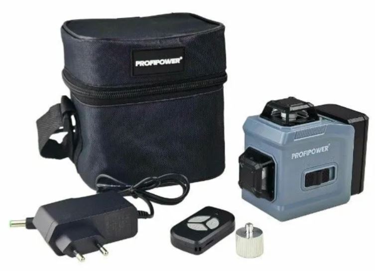 Лазерный нивелир PROFIPOWER NL-12G (12 лучей, лазер - зеленый, Li-ion - 1шт, пульт ДУ, переходник